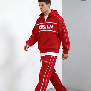 Sweat à capuche décontracté pour homme, tendance, rouge, avec imprimé lettres personnalisées, rayures blanches, coupe oversize, fermeture éclair, en mélange de coton, style streetwear quotidien - Product Image 4