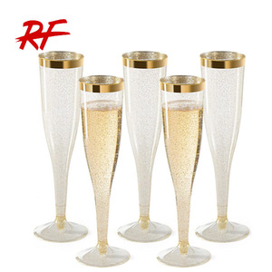 Verres à flûtes à <span class=keywords><strong>champagne</strong></span> en plastique à paillettes dorées jetables bon marché - Product Image 1