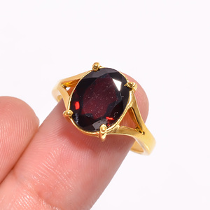 แหวนเงินสเตอร์ลิงสำหรับงานแต่งงานแบบคลาสสิกสำหรับผู้หญิงแหวนของขวัญหมั้นชุบทองตัดวงรีอัญมณีโกเมนธรรมชาติสำหรับผู้หญิง925 - Product Image 3