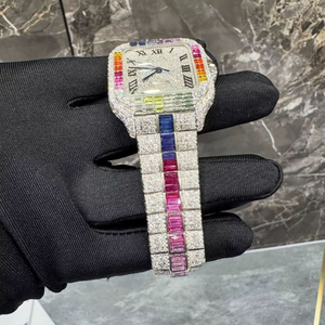 Mejore la moda Hip Hop Style Iced Out Luxury Acero inoxidable Cuarzo Multi Color Moissanite Diamond Crafted Watch para hombres y mujeres. - Product Image 2