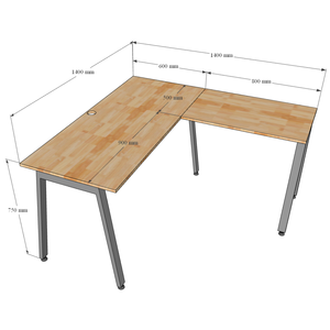 Contemporary Minimalist L-shaped Metal Leg <b>Desk</b> for Bedroom <b>Work</b> Aton Concept HBAT016 - Product Image 3