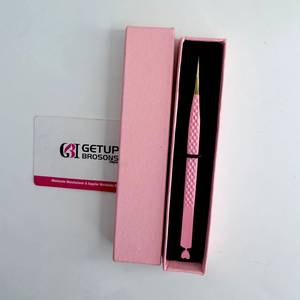 Pince à épiler pour cils GETUP BROSONS IMPEX, longue et droite, avec revêtement en poudre rose, découpe en forme de cœur et pointe dorée, outil de beauté - Product Image 6