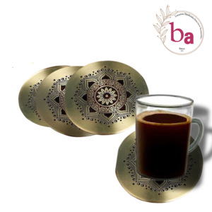 4ชิ้น/เซ็ตทองเหลืองโมร็อกโกฝังทรงกลมแก้วมัคที่รองแก้วบนโต๊ะเสื่อรองแก้วชากาแฟบาร์ถ้วยอุปกรณ์เสริมโต๊ะ - Product Image 1