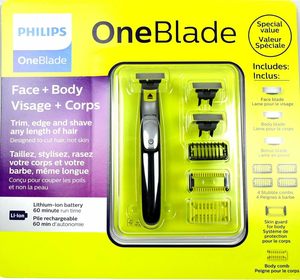 Philips Norelco OneBlade Tondeuse et rasoir électrique hybride Face + Body (Value Bundle avec 3 lames, 4 peignes de chaume, protection de la peau) - Product Image 4