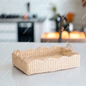 Bandeja de madera clásica creativa Cesta de mimbre tejida a mano de nuevo diseño con asa Bandeja de servicio de color de registro para almacenamiento de artículos diversos en el hogar - Product Image 5