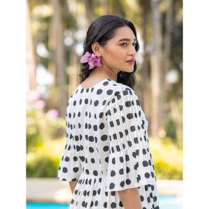 Kate <b>Black</b> Polka Dot Cotton Pintuck Empire Waist Knee-Length <b>Dress</b> - Product Image 5