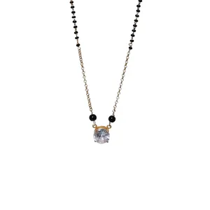Collier pour femme avec chaîne de perles plaquées or et argent et pendentif en zircon SKU NE016 - Product Image 4
