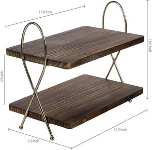 <b>Two</b>-<b>Tier</b> Solid Rectangular Wooden <b>Cake</b> Cupcake Displaying <b>Stand</b> Attractive Structured Luminous Metal Frame Decorative Use - Product Image 3