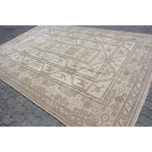 8.6x12.6 ft Rug, Turkish Vintage Rug, <b>Brown</b> Gray Striped <b>Wool</b> Rug - Product Image 2