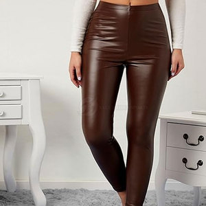 กางเกงหนังผู้หญิงเอวกลางเอวแฟชั่นฤดูใบไม้ร่วงฤดูหนาวสีพื้นเรียบระบายอากาศได้อย่างรวดเร็วลำลอง - Product Image 5