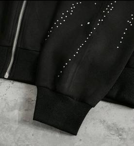 Sweat à capuche zippé pour homme en coton 100% avec strass, veste streetwear scintillante avec cristaux, respirante, de haute qualité et luxueuse - Product Image 4