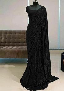 Indian Boutique Bollywood Negro Diseñador Sari Exportación Georgette Secuencia Trabajo Sari Exclusivo FAncy Último Premium Sari - Product Image 2