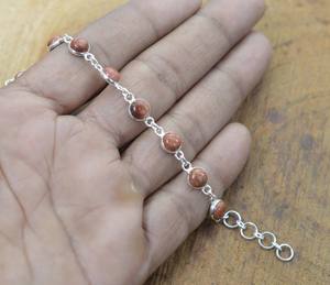 Bracelet en grès orange fait à la main en argent Sterling 925 Style bohème cadeau de mariage pour les femmes mariée bijoux en pierres précieuses - Product Image 3