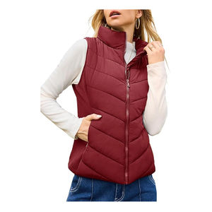 Women's Windproof Waterproof Puffer Vest Modern Style Customizable <b>Zip</b>-<b>Up</b> Warm Stand Collar Sleeveless Short <b>Crop</b> Outerwear - Product Image 3