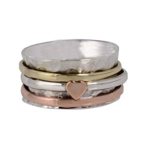 <b>925</b> <b>Sterling</b> <b>Silver</b> Wide 3-Tone Band Heart <b>Spinner</b> <b>Rings</b> Handmade Statement Jewelry for Parties and Meditation - Product Image 3