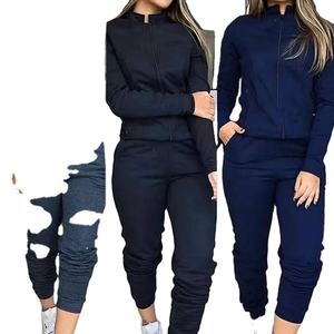 New Design Custom Logo Women's Hoodie Lace Zipper Button Jogger 2 Piece Fitness Sweat Sport Suit with Pattern and Patches - Product Image 5