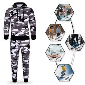 Diseños personalizados Hombres Sudadera con capucha Pantalones de chándal Conjunto de 2 piezas Camo Bordado personalizado Logo Jogger Conjuntos Hombres Chándales Unisex Trajes de sudor - Product Image 5