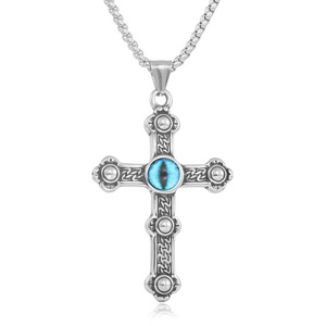 yunnique Unique Punk Retro Trendy Multi-Colored <b>Titanium</b> Steel Eye Cross-Shaped Pendant Stainless Steel Pendant - Product Image 5