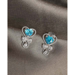 Pendientes de Plata de Ley 925 de Primera Calidad para Mujeres y Niñas, con Corazón de Oro de 14K y Gotas de Agua, con Diamantes y Zafiros de Corte Princesa - Product Image 2