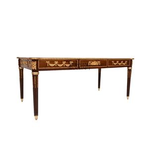 Escritorio Ejecutivo de Madera Antiguo de Lujo con Incrustaciones Florales Intrincadas y Adornos de Latón Dorado para Oficina de Alta Gama - Product Image 6