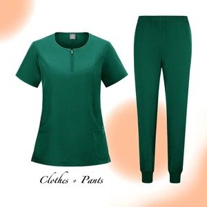 Ensembles de gommage en coton pour femmes uniformes d'allaitement à ouverture à glissière avec col pour vêtements de travail Spa salopette d'hôpital vétérinaire - Product Image 3
