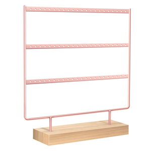 Organizador de pendientes 3D con Base de madera y Metal dorado rosa de 3 capas Soporte de exhibición de joyas con soporte para organizar joyas - Product Image 2