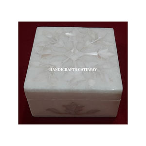 <b>White</b> Marble Mother Of Pearl Inlay Jewellery <b>Box</b> Square Shape Flower Design Used Home Decoration And <b>Gifting</b> Purpose For Guests - Product Image 1