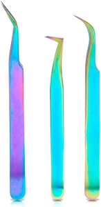 Pinzas de volumen de acero inoxidable de alta calidad de Color arcoíris pinzas de extensiones de pestañas de aislamiento fuerte Material de Metal - Product Image 3