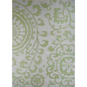 Alfombra Rectangular Floral de Yute Hecha a Mano, Indusbar ADWV-13017, Verde, Tejido Plano de Lana y Viscosa, para el Hogar, Pasillo o Dormitorio - Product Image 1