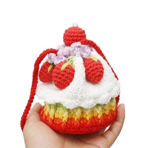 Bolso Bandolera Infantil de Lona Tejida a Crochet con Diseño de Fresa, Hecho a Mano, con Adorno de Ángel Dulce, Tejido Textil Artesanal - Product Image 1
