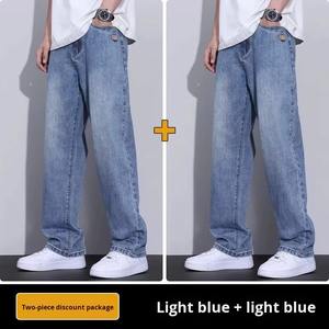 กางเกงยีนส์ผ้าคอตตอนสำหรับผู้ชายทรงตรงทรงหลวมใส่สบายโลโก้ออกแบบได้ตามต้องการ - Product Image 4