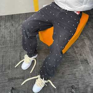 Custom Rhinestone Split Hem <b>High</b> <b>Waisted</b> Skinny Fit <b>Jeans</b> for <b>Men</b> - Product Image 2