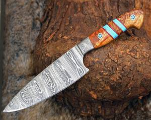 Custom Hand-Made Damascus Steel Fixed-<b>Blade</b> Kitchen Cleaver Carbon Steel Oil Tempered Full Tang Wood Handle Eco-Friendly HRC - Product Image 3