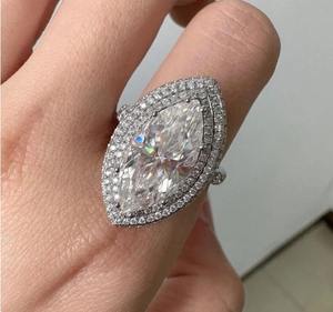 แหวนหมั้น925สีเงินสองชั้นพร้อมมาร์คีสตัดสีขาวเพชรโมอิสอัญมณีสแตนเลสสีทึบสำหรับเป็นของขวัญ - Product Image 4