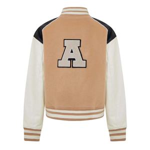 Chaqueta universitaria de lana con mangas de cuero clásica y cuello acanalado para mujer, chaqueta de invierno personalizada con parches de chenilla para mujer - Product Image 2