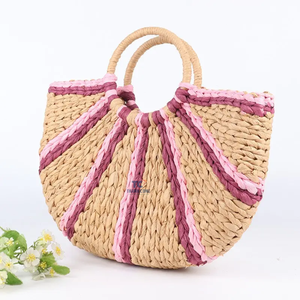 Bolso de mano de paja de ratán bohemio de moda vintage, bolso de mano con cierre de cremallera bordado, bolso de mujer hecho a mano, venta al por mayor de alta calidad - Product Image 4