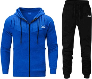Survêtement à manches longues pour homme, bleu et noir, bon marché, jogging, survêtement de course, sweat-shirt à capuche, pantalon de survêtement, coupe slim - Product Image 2