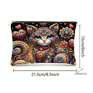 Estuche para lápices de gran capacidad con estampado de gato vintage, bolsa de maquillaje con cremallera, bolso organizador de cosméticos de poliéster - Product Image 5
