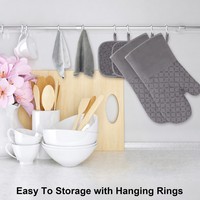 Maniques et protège-plats en silicone gris résistants à la chaleur, antidérapants, avec doublure en coton, pour la cuisine et la pâtisserie