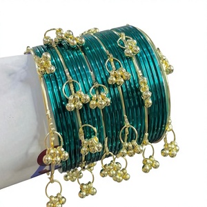 Latest Collection Handmade Women Bridal Kasmiri Churiyan <b>Bangles</b> Pearl Trendy Geometric Design Customizable Colors Velvet - Product Image 1