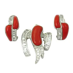 Juego de Joyería de Coral Plateado, Clásico, de Plata de Ley Platino, Aretes y Colgante con Cristal Amatista Geométrico para Bodas, Fiestas y Regalos - Product Image 3