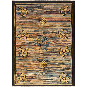 Alfombra de Lana Azul Aalam Anudada a Mano, Diseño Floral Abstracto, Alfombra Rectangular Hecha a Mano para Dormitorio, Pasillo, o como Puzle de Retazos para Adolescentes - Product Image 1