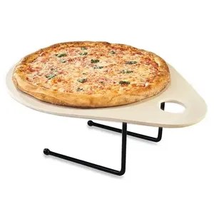 Soporte de exhibición de pizza de madera y acero Diseño maravilloso Redondo Tamaño mediano Ideal para soportes de pizza y postre Utensilios de cocina con estilo - Product Image 3
