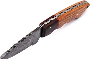 Cuchillo Bushcraft de acero de Damasco hecho a mano de tamaño personalizado, cuchillo de caza al aire libre de hoja fija con Funda de cuero hecha de madera de arce - Product Image 3