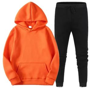 Automne hiver vêtements de sport décontractés nouveaux hommes femmes polaire survêtement à capuche pantalon Long ensemble couleur unie épais pull numérique imprimé - Product Image 3
