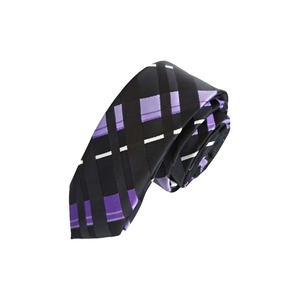 Cravate mince de mode de transition carrée à carreaux lilas noir violet - Product Image 2
