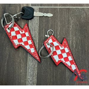 Nouveau porte-clés minimaliste mini éclair à motif à carreaux en cuir de vachette façonné élégant pour clés de voiture et accessoires de sac unisexe - Product Image 1
