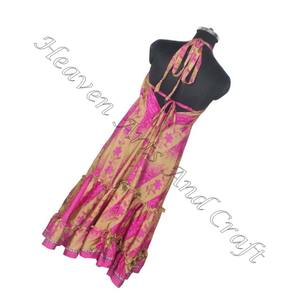 Fait à la main Antique plage vêtements pour femmes Vintage soie robe dames élégant sans manches soirée femmes robe soie dos nu été - Product Image 4