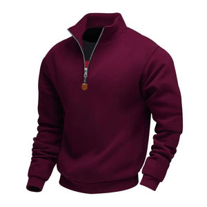 Sudadera de manga larga con cuello levantado forrado de lana de estilo americano para hombre, ropa deportiva informal, sudadera cálida y cómoda con media cremallera - Product Image 1