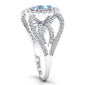 Anillo REYES con Gema de Aguamarina Natural Brillante en Plata de Ley 925, Certificado GRA, Anillos Halo con Moissanita VVS para Mujer - Product Image 3